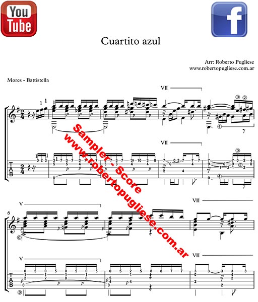 Cuartito azul 🎼 partitura del tango para guitarra