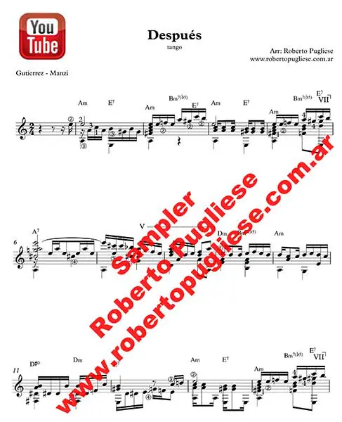 Después 🎼 partitura del tango para guitarra