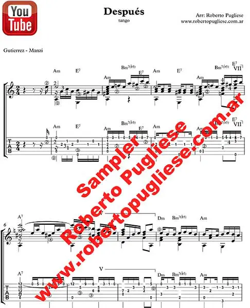 Después 🎼 partitura del tango para guitarra