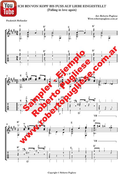 Falling in love again 🎼 partitura de guitarra