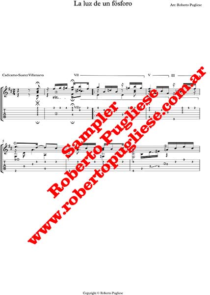La luz de un fósforo 🎼 tango partitura en guitarra
