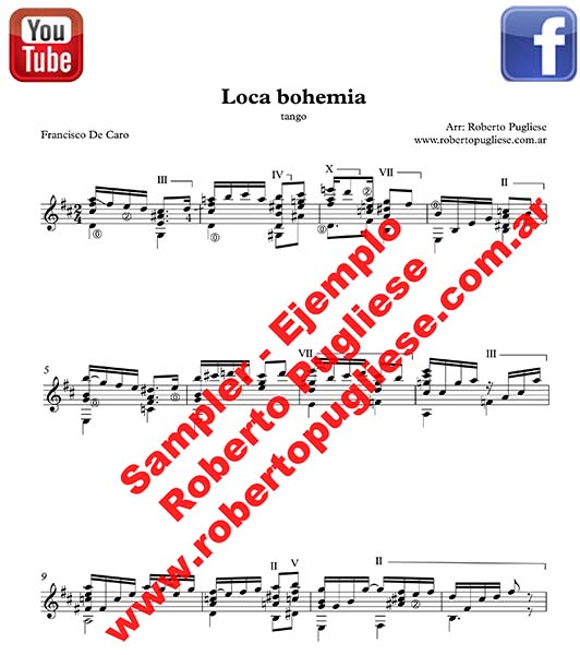 Loca bohemia 🎼 tango partitura guitarra.