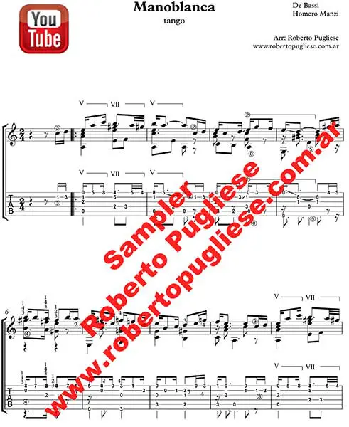 Manoblanca 🎼 partitura del tango en guitarra. Con video