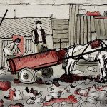 Personas y caballo con carro - Dibujo perteneciente al video del tango Melodia de arrabal de Carlos Gardel por Roberto Pugliese