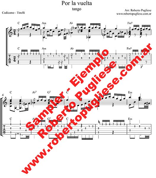 Por la vuelta 🎼 partitura del tango en guitarra. Con video