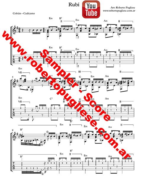 Rubi 🎼 partitura del tango en guitarra. Con video