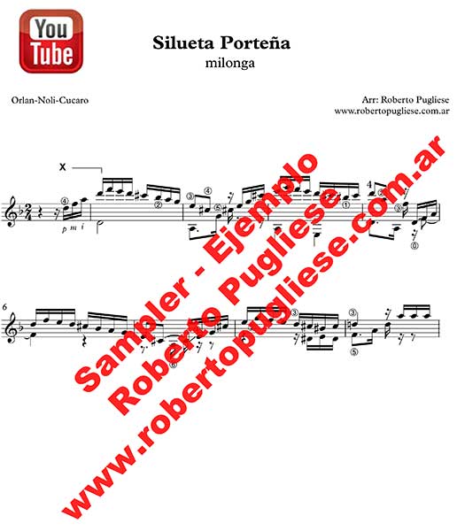 Silueta porteña 🎼 partitura de la milonga en guitarra. Con video y mp3 gratis