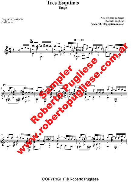 Tres esquinas 🎼 partitura del tango en guitarra. Con video y Mp3 gratis.