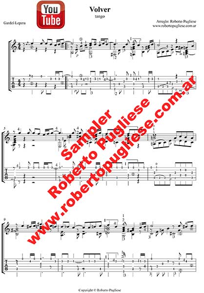 Volver 🎼 Tango partitura del tango en guitarra. Con video