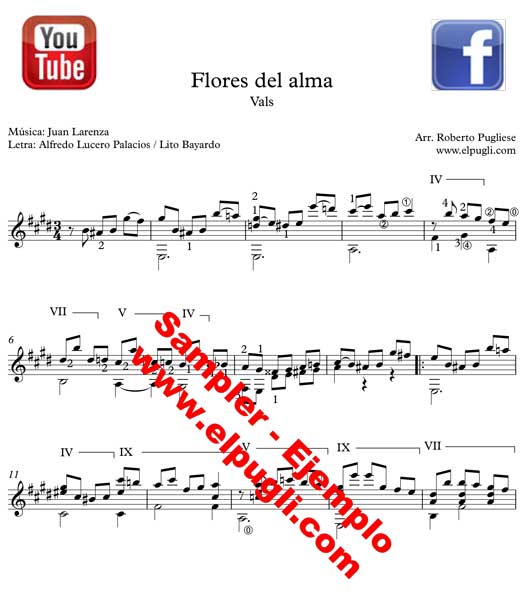 Flores del Alma 🎼 partitura del vals en guitarra. Con video