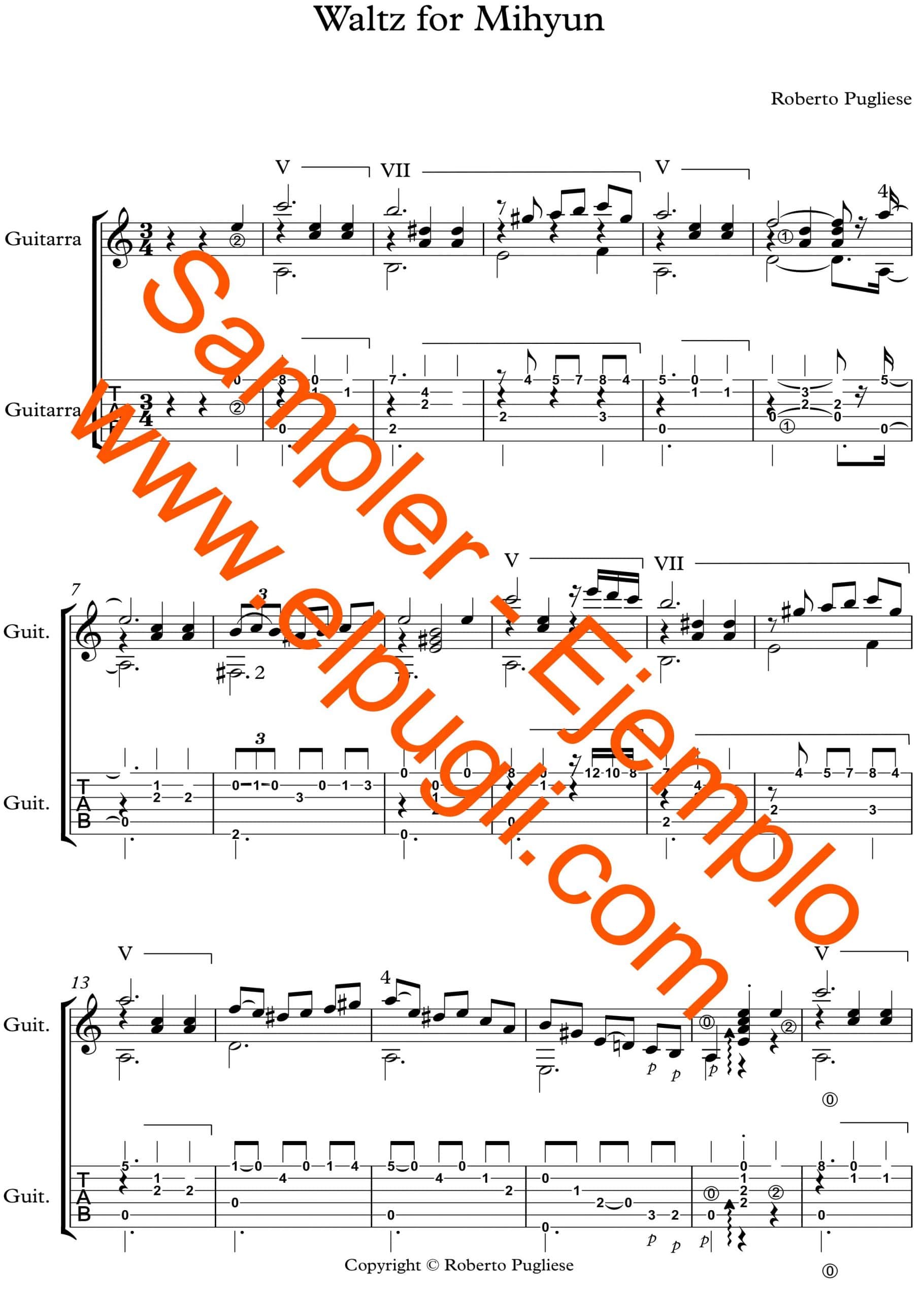 Waltz for Mihyun 🎼 Score for classical guitar. Mp3 free