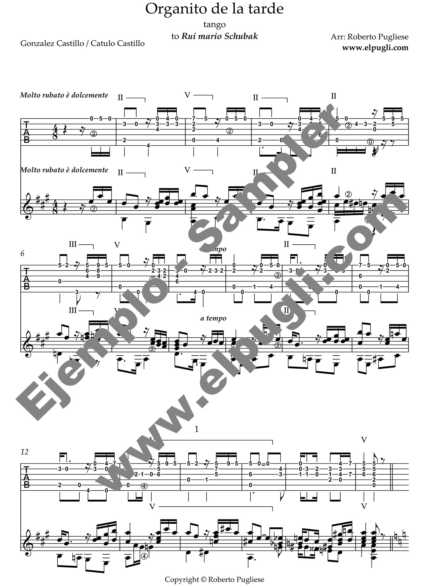 Organito de la tarde 🎼 Score classical guitar. Mp3 free
