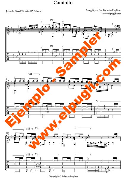 Caminito 🎼 Score classical guitar. Mp3 free
