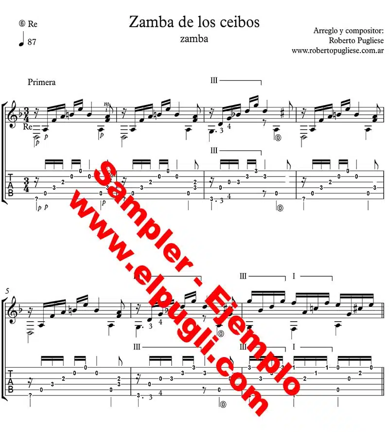 Zamba de los Ceibos sheet music guitar Roberto Pugliese