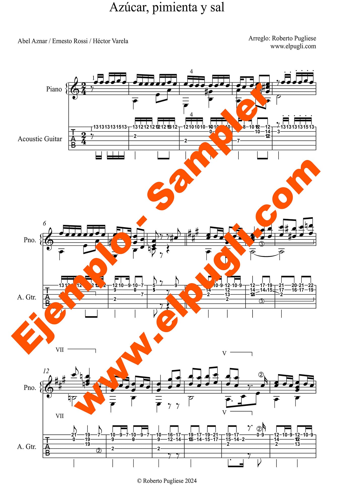 Azúcar, pimienta y sal 🎼 milonga partitura de guitarra. Mp3 free & Tabs