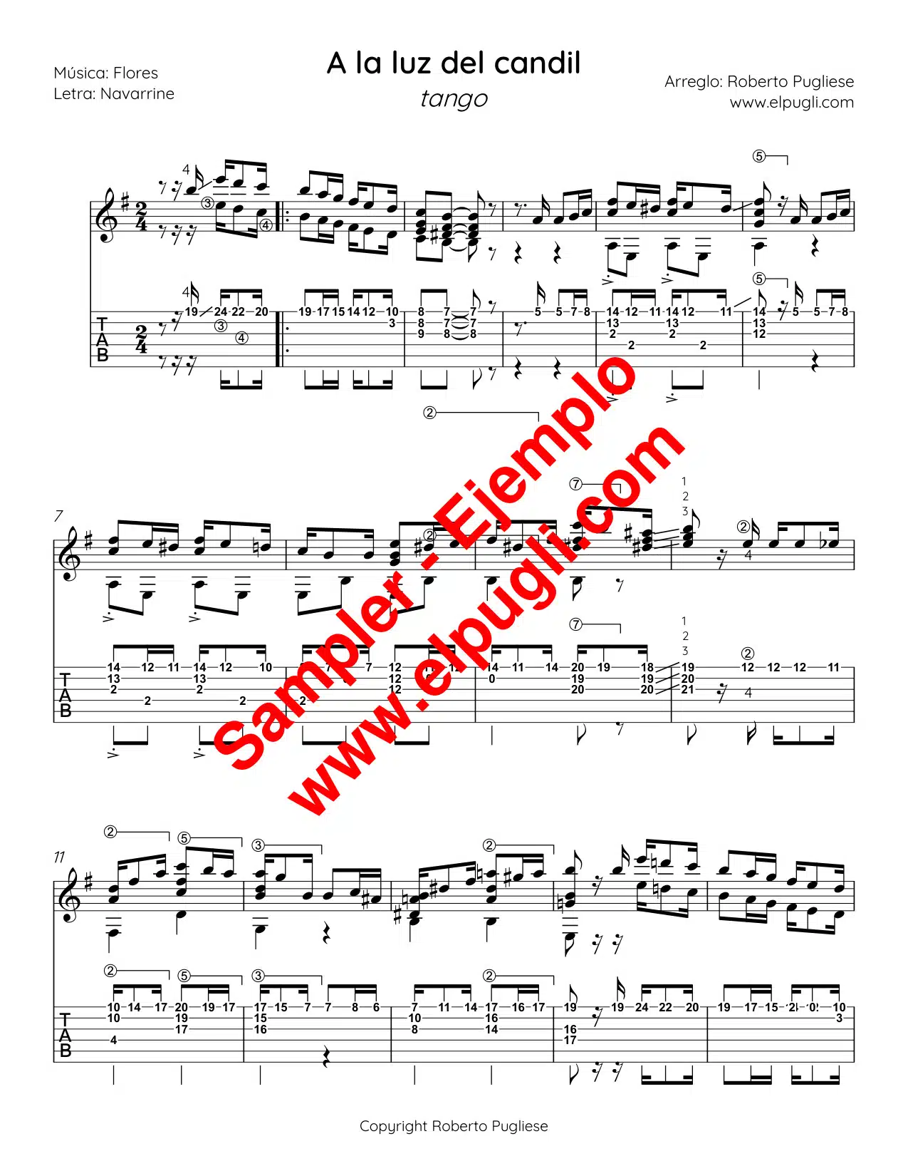 A la luz del candil 🎼 tango partitura de guitarra. Mp3 free