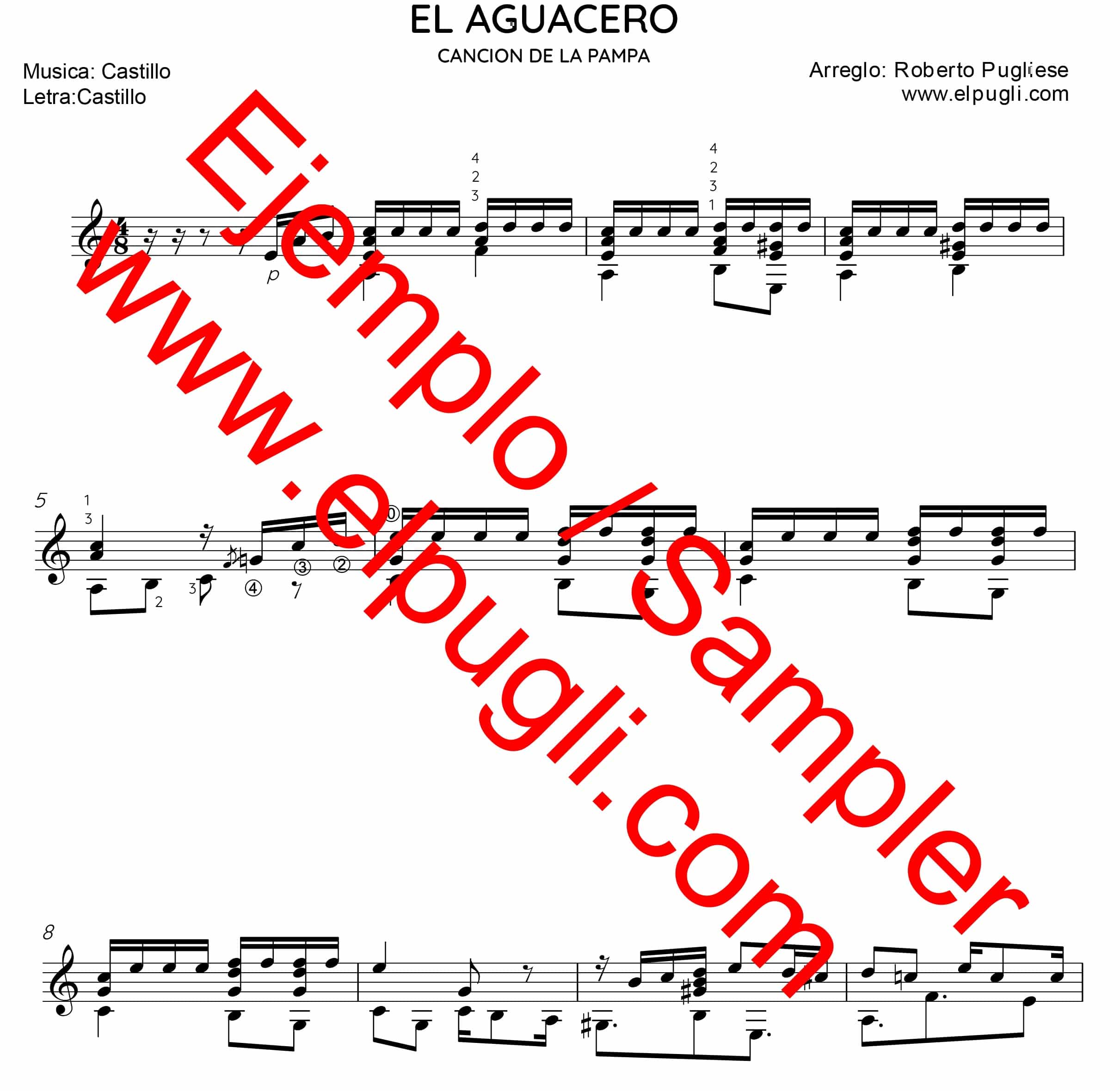 El Aguacero 🎼 tango partitura de guitarra. Mp3 free & Tabs