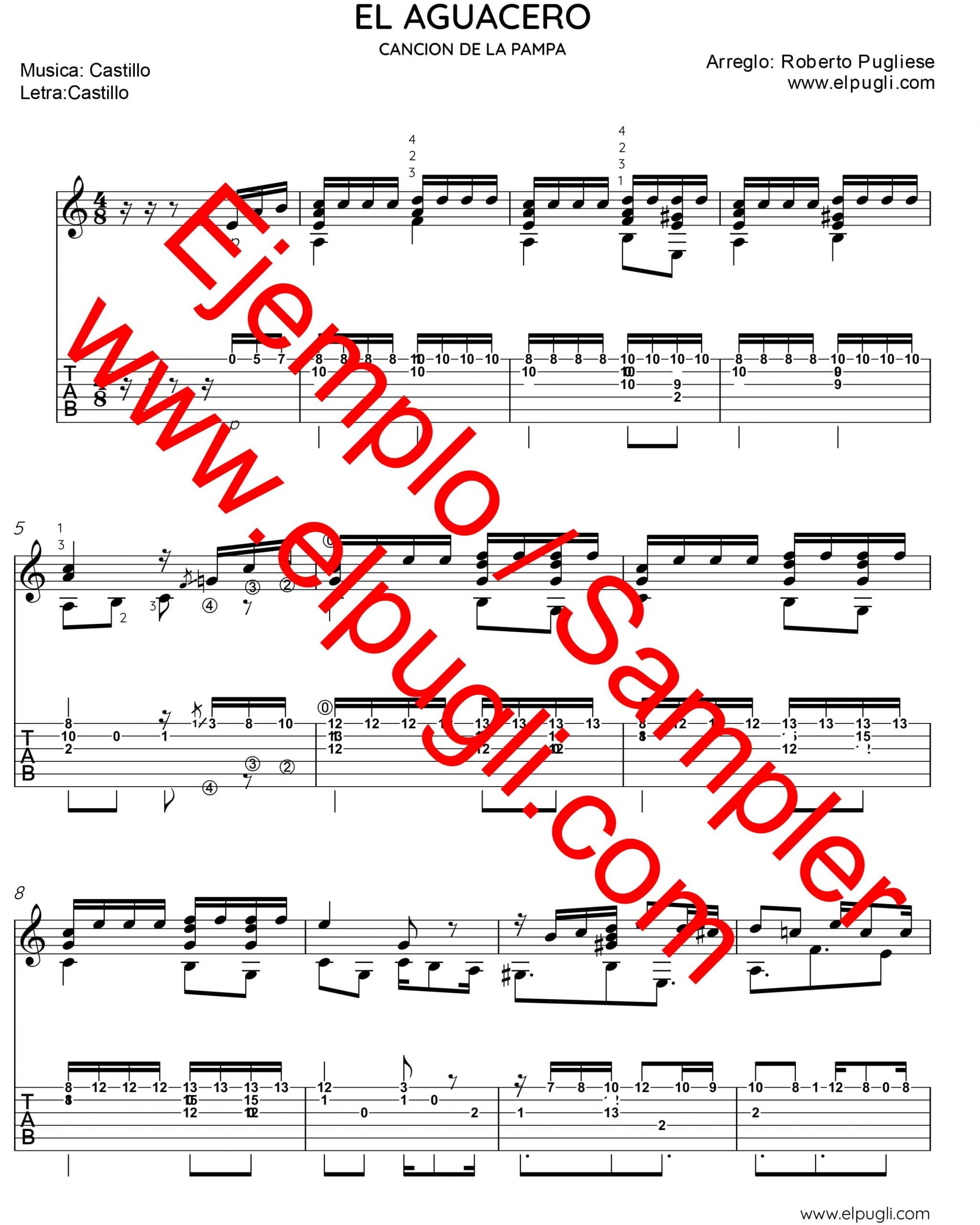 El Aguacero 🎼 tango partitura de guitarra. Mp3 free & Tabs