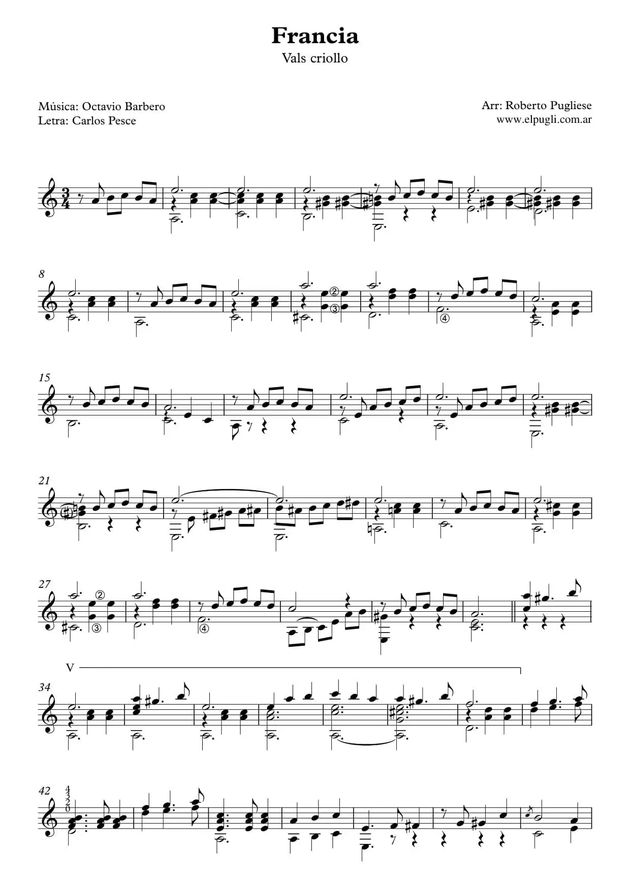 Francia 🎼 vals criollo partitura guitarra