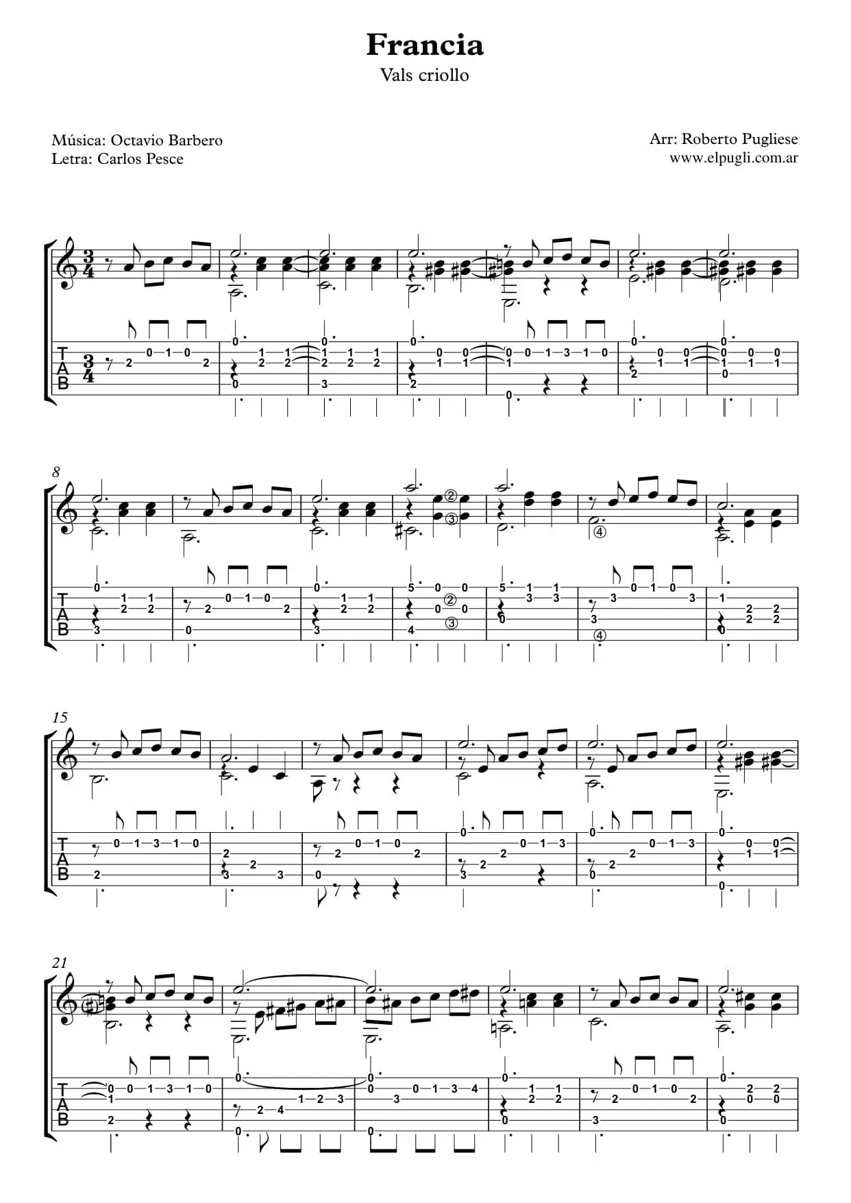 Francia 🎼 vals criollo partitura guitarra